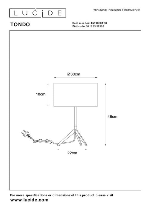 Lucide tafellamp TONDO - 1xE27 - Zwart - vtwonen shop