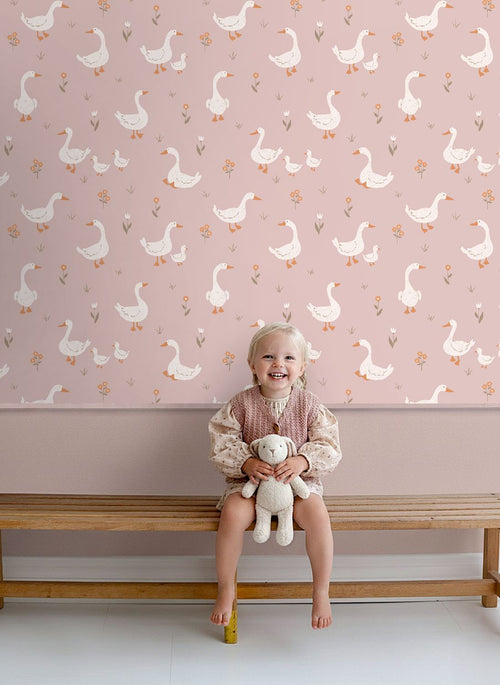 ESTAhome behang schattige ganzen roze - 50 x 900 cm - 131829