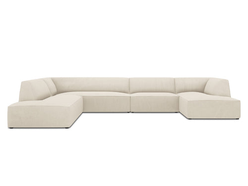 Micadoni Panoramische hoekbank links Ruby 7-zits, ribfluwelen, lichtbeige - 273x366x69cm