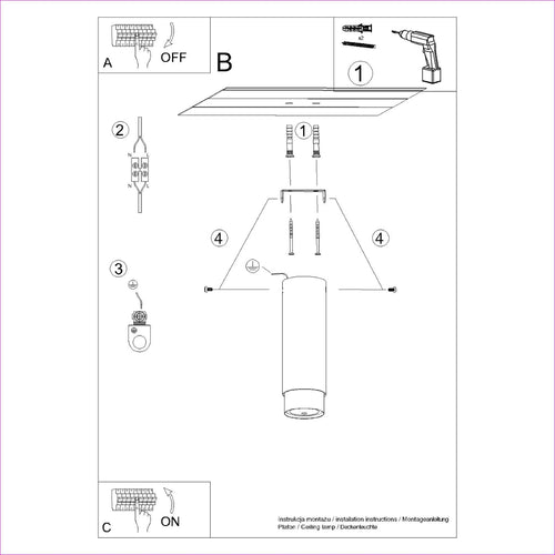 Sollux Lighting Plafondlamp NERO 22,5 zwart/chroom - 6x6x22,5cm