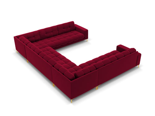 Cosmopolitan Design Panoramische bank Bali 9-zits, flueel, rood - 256x327x75cm