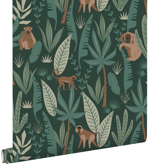 ESTAhome behang jungle apen donkergroen - 0,53 x 10,05 m - 139234 - vtwonen shop