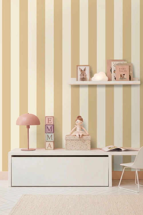 ESTAhome behang strepen beige en okergeel - 50 x 900 cm - 132085