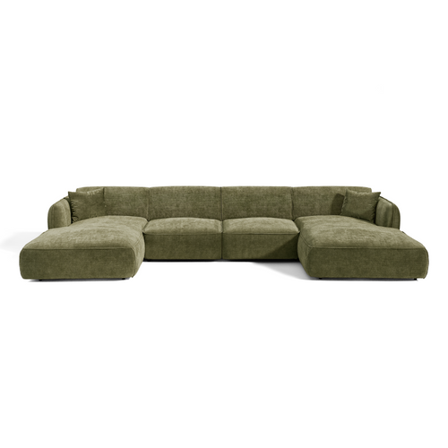 Premium Interiors - Panoramische bank LOMI - gewaafd fluweel vintage groen 346cm