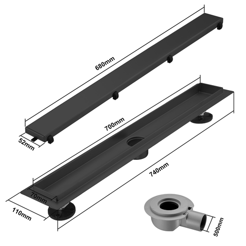 LOMAZOO douchegoot Nilo - mat zwart - 70 cm