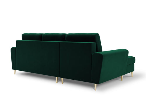 Cosmopolitan Design Uitklapbare hoekbank links met opbergdoos Kyoto 4-zits, flueel, flessengroen - 145x241x88cm