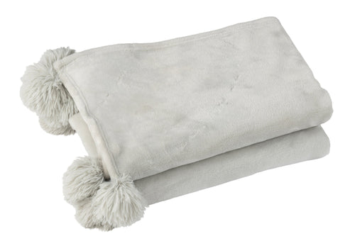 J-Line plaid Pompom - polyester - lichtgrijs - 170 x 130 cm