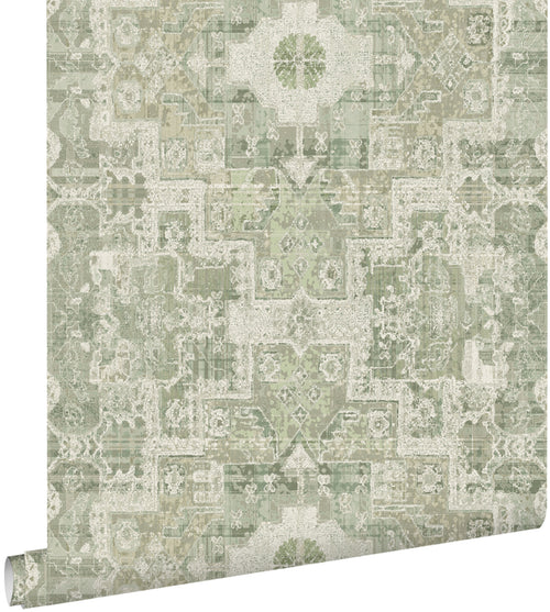 ESTAhome behang oosters kelim tapijt vergrijsd groen - 50 x 900 cm - 131358 - vtwonen shop