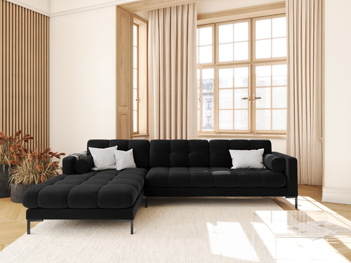 Cosmopolitan Design linker hoekbank Bali 5-zits, flueel, zwart - 185x293x75cm