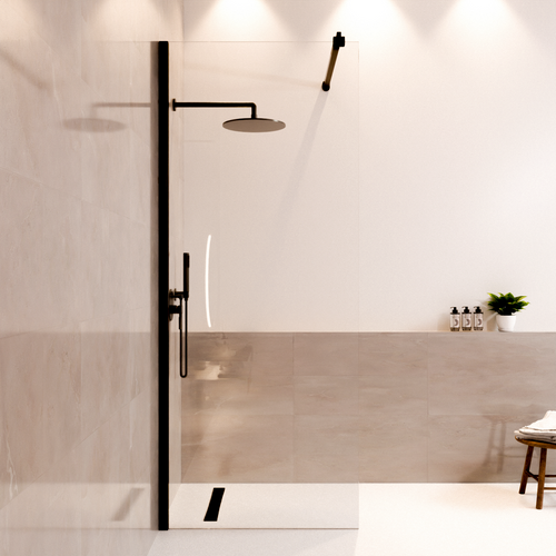 LOMAZOO douchewand Lima - inloopdouche - anti kalk nano coating - helder glas - 8 mm - zwart - 80 x 200 cm