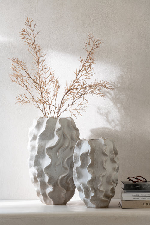 J-Line vaas Abstract Golven - klei - beige - large - 48 cm hoog