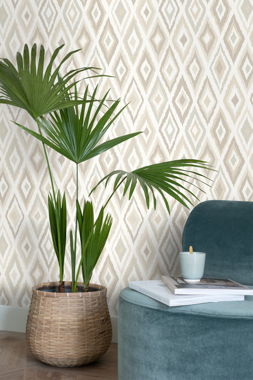 ESTAhome behang ikat motief beige - 53 cm x 10.05 m - 148628