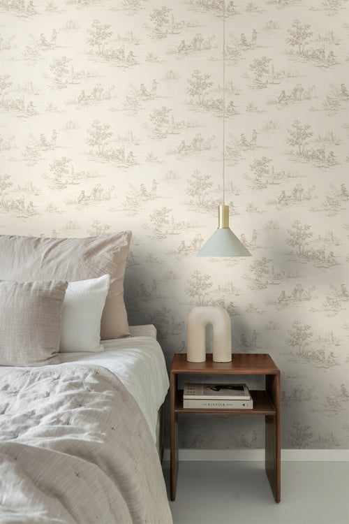 ESTAhome behang toile de jouy print lichtbeige - 50 x 900 cm - 139811 - vtwonen shop