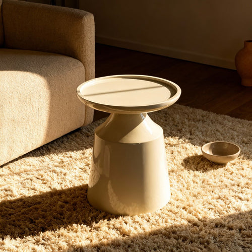 DÉJA Living Bijzettafel Fjell - Rond Crème Glossy MDF - 40x40x50cm - vtwonen shop