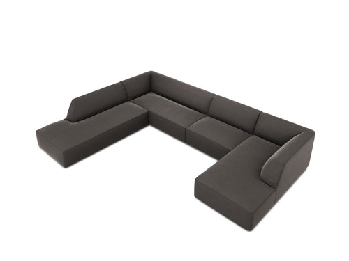 Micadoni Panoramische hoekbank links Ruby 7-zits, flueel, donkergrijs - 273x366x69cm