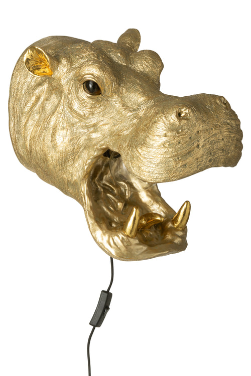 J-Line wandlamp Nijlpaard Kop - polyresin - goud