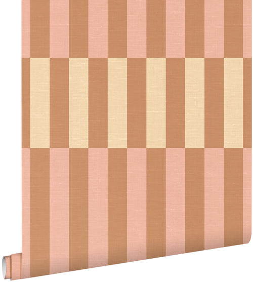 ESTAhome behang linnen-look strepen roze, bruin en beige - 50 x 900 cm - 132252