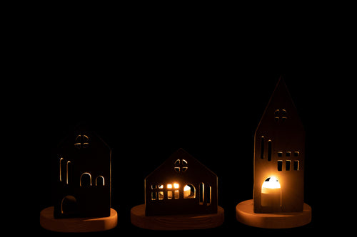 J-Line kaarshouder Huis - aluminium/hout - zwart - 3 stuks - vtwonen shop