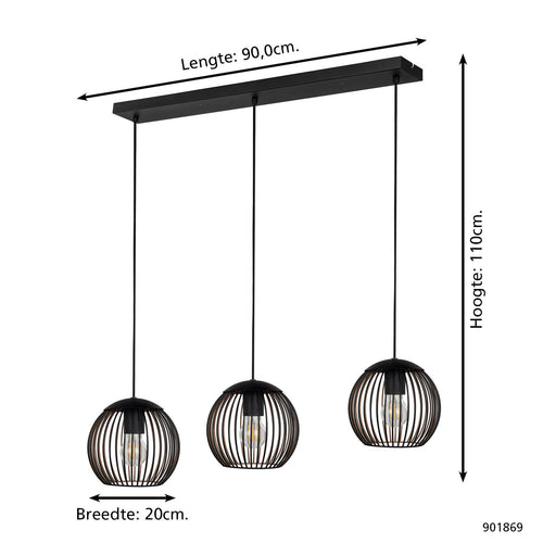 EGLO hanglamp Almanzora - e27 - 90 cm - zwart/koper - vtwonen shop