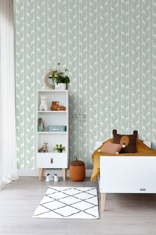 ESTAhome behang giraffen mintgroen - 53 cm x 10.05 m - 139058