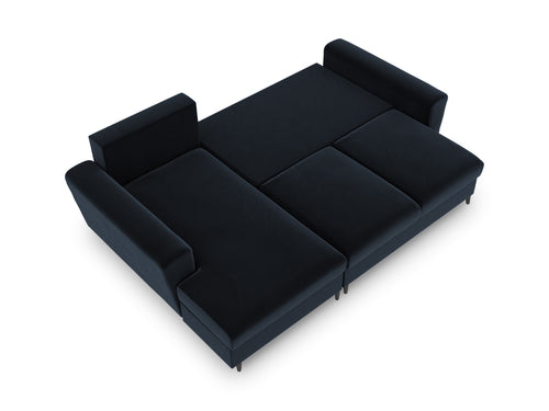 Cosmopolitan Design Uitklapbare hoekbank links met opbergdoos Kyoto 4-zits, flueel, donkerblauw - 145x241x88cm