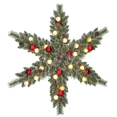 Black Box Trees Kaprun Kerstkrans Ster met LED Verlichting - Kerst Krans Ø90 cm met Kerstversiering en Dennenappels - Groen Frosted, Rood