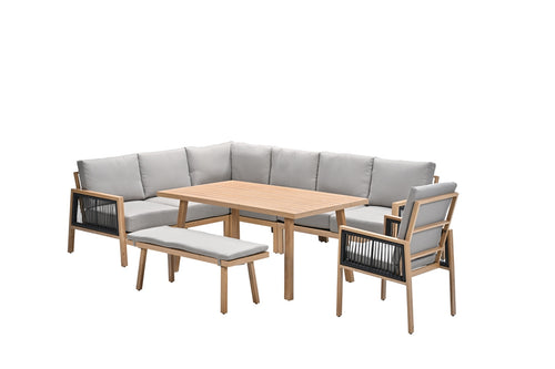 Lounge-diningset - 9-persoons - Decala - aluminium met houtlook