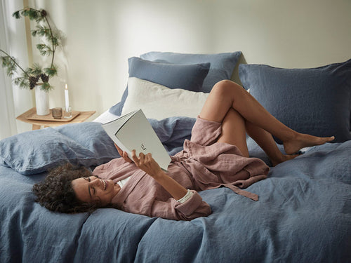 Yumeko dekbedovertrek gewassen linnen earth blue 240x220 + 2/60x70