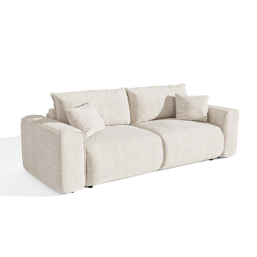 Premium Interiors - Express-slaapbank COMO - zacht aanvoelende geweven stof crème 236cm