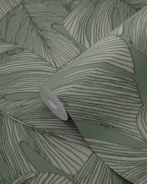 Origin Wallcoverings behang 3D-motief bladeren vergrijsd groen - 50 x 900 cm - 347919 - vtwonen shop