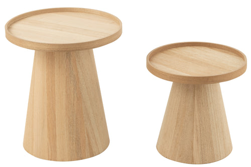 J-Line bijzettafels Rond + Rand - hout - naturel - set van 2