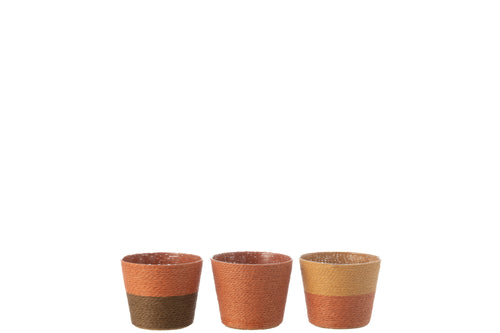 J-Line bloempot Touwtjes - papier - terracotta/oker/bruin - extra small - 3 stuks - Ø 11.5 cm - vtwonen shop
