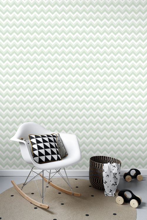 ESTAhome behang zigzag motief mintgroen en wit - 53 cm x 10.05 m - 128858