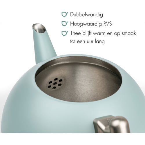 Bredemeijer - Duet® Bella Ronde – Dubbelwandige Theepot – 1,2 liter - RVS - Lichtblauw - vtwonen shop