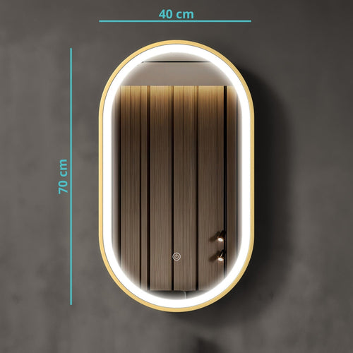 LOMAZOO badkamerspiegel Berlin - met LED verlichting - ovaal - goud - 40 x 70 cm