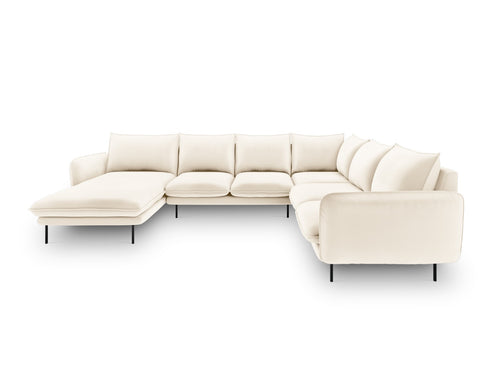 Cosmopolitan Design Panoramische hoekbank rechts Vienna 7-zits, flueel, lichtbeige - 235x330x95cm