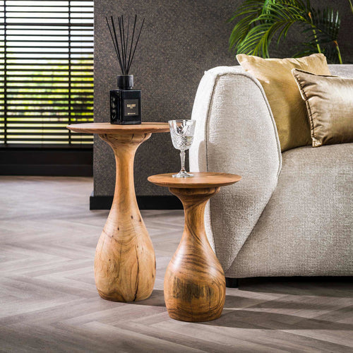 Giga Meubel Bijzettafel Druppel - Naturel - Set van 2 - 40x40x45cm