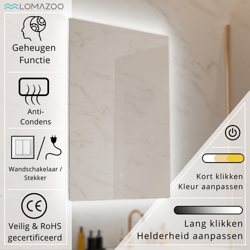 LOMAZOO badkamerspiegel Cannes - met LED verlichting - rechthoekig - 60 x 80 cm