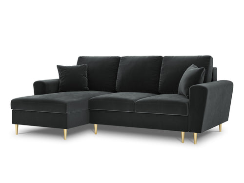 Cosmopolitan Design Uitklapbare hoekbank links met opbergdoos Kyoto 4-zits, flueel, donkergrijs - 145x241x88cm