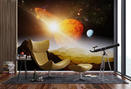 Sanders & Sanders fotobehang planeten in de ruimte oranje en bruin - 375 x 270 cm - 600998