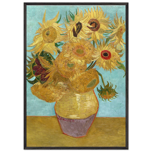 Poster met Lijst Vincent van Gogh - Vaas met twaalf zonnebloemen   - 70x100 cm - Blauw