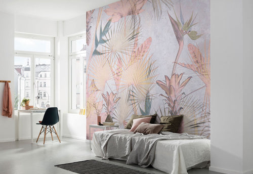 Komar fotobehang Tropical Concrete roze en blauw - 368 x 254 cm - 610935 - vtwonen shop