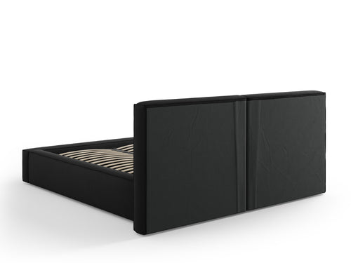 Cosmopolitan Design Opbergbed met dubbel hoofdbord Arendal 160x200cm, structurele stof, zwart - 228x214x97.5cm