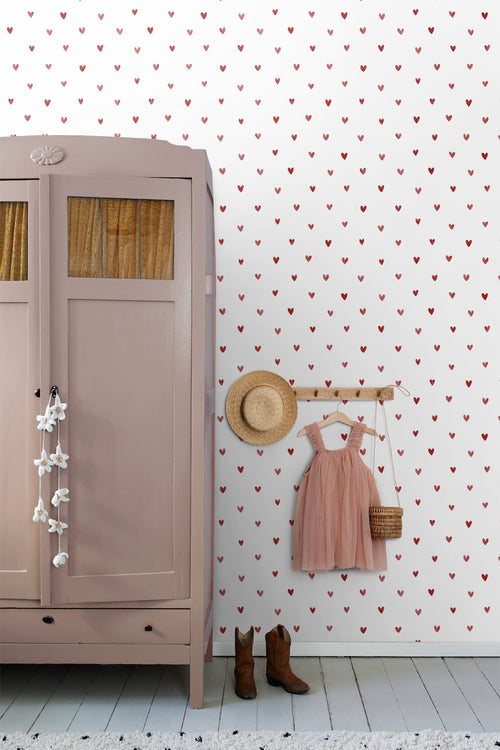 ESTAhome behang hartjes wit en rood - 50 x 900 cm - 131629 - vtwonen shop