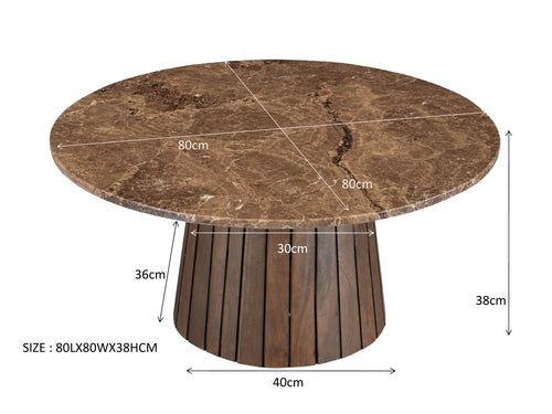 Livingfurn salontafel Empador - 80cm - marmer / Hout