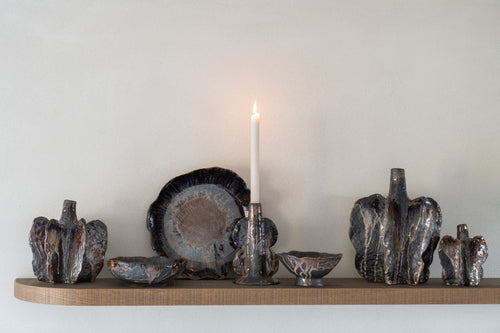 J-Line vaas Naga - keramiek - bruin/zwart - large - Ø 22.5 cm