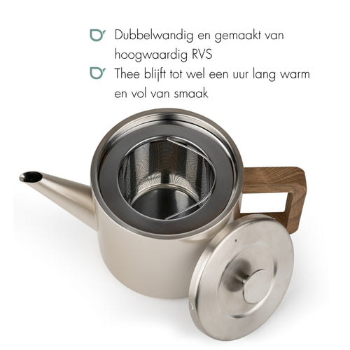 Bredemeijer - Dubbelwandige theepot Narvik - 1,1 liter - Champagne - Met filter