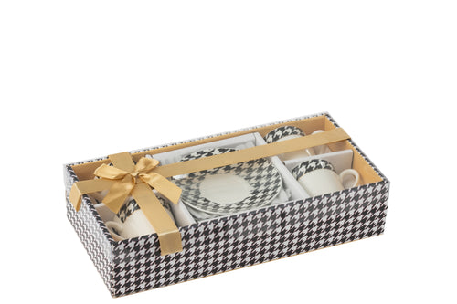 J-Line koffietas + bord Pied-Poule - porselein - wit - doos van 4 - vtwonen shop