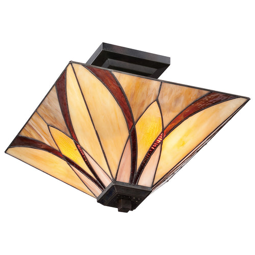 Elstead Asheville - 2-lichts semi-inbouw plafondlamp brons, Tiffany glas, E27