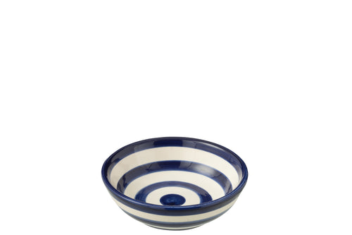J-Line kom Granada Stripes Low - keramiek - wit/blauw - small - Ø 14 cm